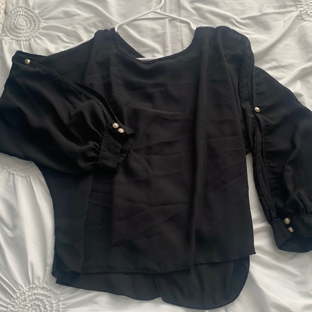 Black blouse with off the shoulder sleeves